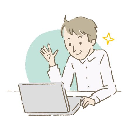a man remote meeting is going on (color)のイラスト素材