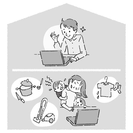 Telecommuting Co-workers, difference of burdenのイラスト素材