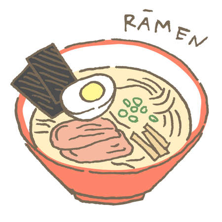 Ramen in a red bowlのイラスト素材