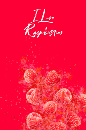 Artfully and lovingly designed photo montage with raspberries and watercolor spraying in the...