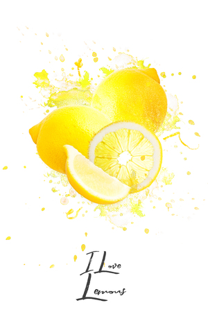 Great photo montage with explanting lemons on a white backgroundの写真素材