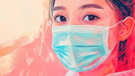 Close-up portrait of a woman wearing a maskの素材