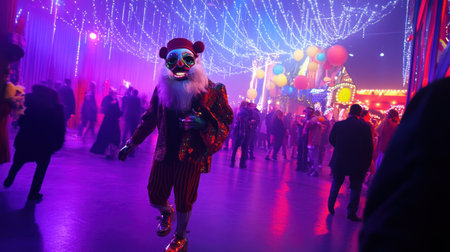 Colorful party scene with a unique characterの素材