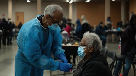 Elderly people getting a vaccinationの素材