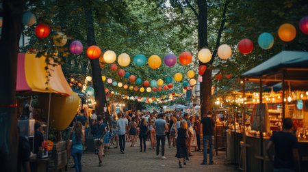 Festive street fair at duskの素材