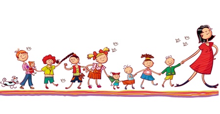Young woman with kids playing togetherのイラスト素材