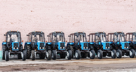 Some tractors in stock  Winter  Belarus  Vitebsk  2013  のeditorial素材