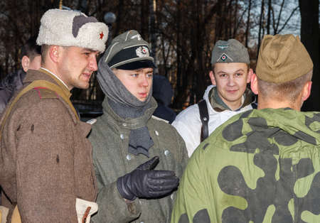 German and Soviet military personnel of WW2  Historical reconstruction Vitebsk, Belarus on December...