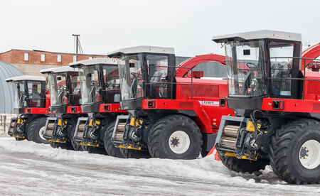 Some Combine harvesters in stock  Winter  Belarus  Vitebsk  2013  のeditorial素材