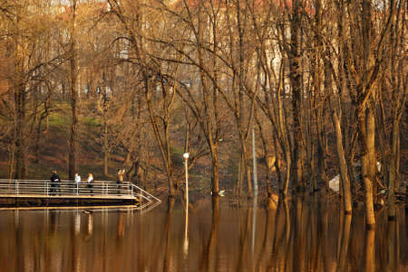 On the bank of the springtime river at downtown. Belarus.のeditorial素材