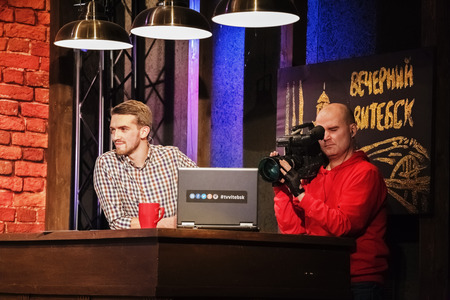 The video operator in the course of shooting of the evening television show \\\"Evening of Vitebsk\\\". 10.12.2014.のeditorial素材