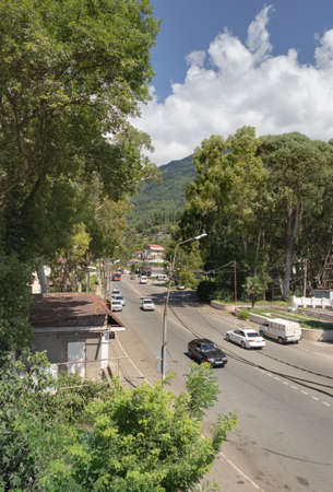 The Sukhum road. View from central street of Gagra Town, July of 2018, Abkhasia.のeditorial素材