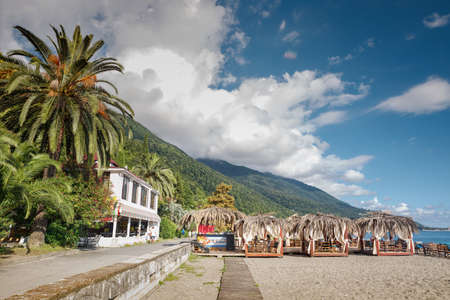 View from a beach of Gagra Town, July of 2018, Abkhasia.のeditorial素材