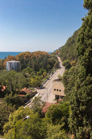 The Sukhum road. View from central street of Gagra Town, July of 2018, Abkhasia.のeditorial素材