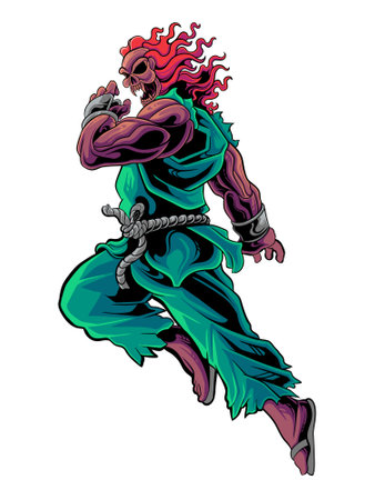 fire haired skull fighter vectorのイラスト素材