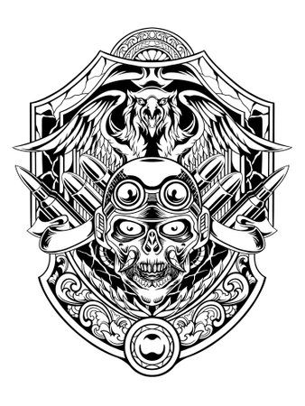 line art of skull with eagleのイラスト素材