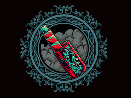 Classic retro style vape logo vector design color editableのイラスト素材