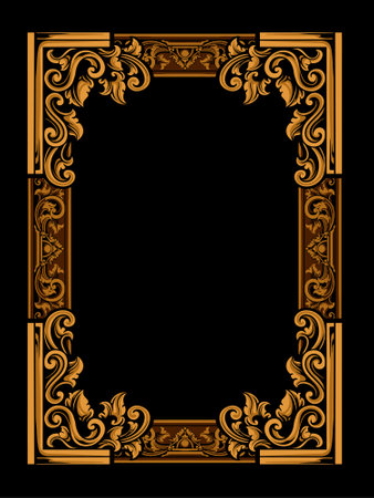Decorative vintage frames and borders set,Gold photo frame with corner Thailand line floral for picture, Vector design decoration pattern style. border design is pattern Thai art styleのイラスト素材