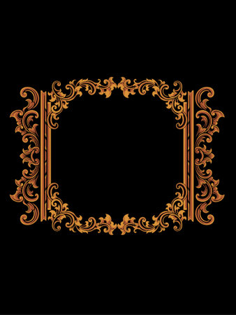 Decorative vintage frames and borders,Gold photo frame with corner Thailand line floral for picture, Vector design decoration pattern style. border design is pattern Thai art styleのイラスト素材