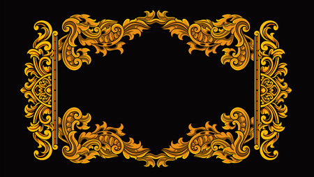 Decorative vintage frames and borders,Gold photo frame with corner Thailand line floral for picture, Vector design decoration pattern style. border design is pattern Thai art styleのイラスト素材