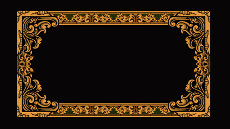 Decorative vintage frames and borders,Gold photo frame with corner Thailand line floral for picture, Vector design decoration pattern style. border design is pattern Thai art styleのイラスト素材