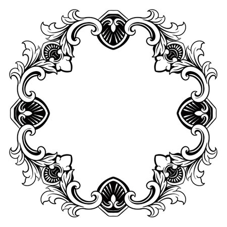 Classic frame with ornament decor isolated on white background. Digital illustration.のイラスト素材