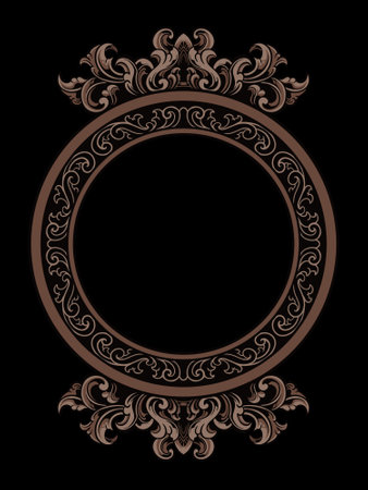 Illustration of vintage frame with floral ornament on a black background.のイラスト素材