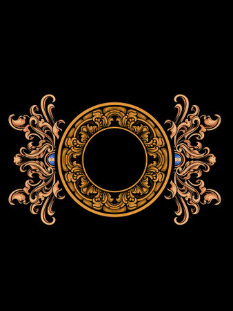 Vintage gold frame on black background. Vector illustration.のイラスト素材