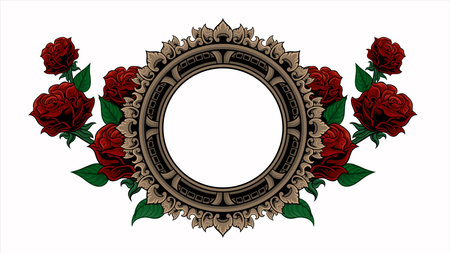 Illustration of floral frame with red roses. Ideal for catalogs, informative and institutional materials.のイラスト素材