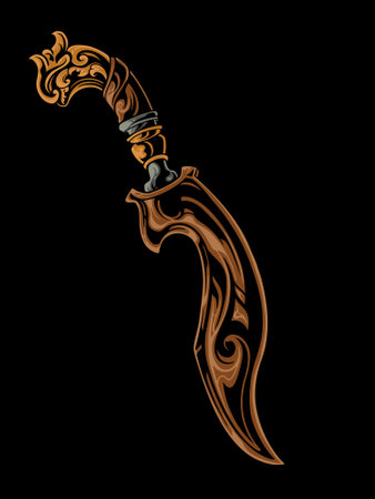 Illustration of a dagger with a blade on a black background.のイラスト素材