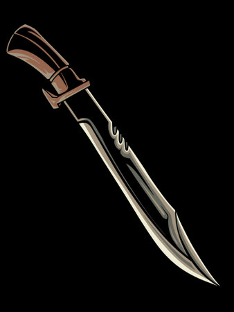 Illustration of a dagger with a pattern on a black background.のイラスト素材