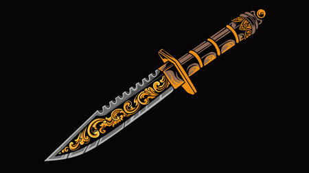 Illustration of a dagger with a pattern on a black background.のイラスト素材