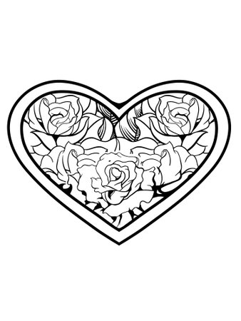 Illustration of a heart with roses for tattoo or T-shirt designのイラスト素材