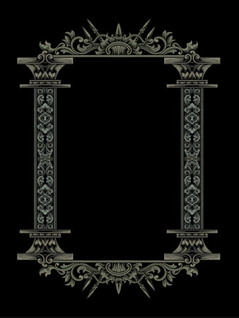 Vintage decorative frame isolated on the black background. Vector illustration.のイラスト素材