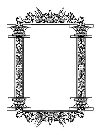 Illustration of a decorative frame with ornaments on a white backgroundのイラスト素材