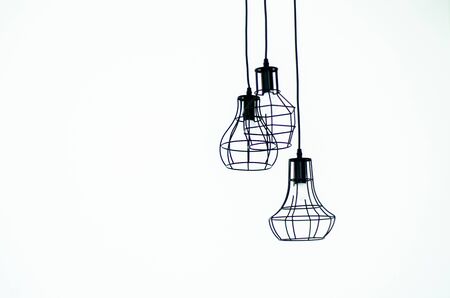 Chrome black ceiling lights beautifully arranged.Copy space.の写真素材