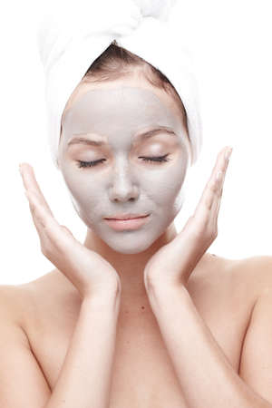 Beautiful young woman over white backgroundの写真素材