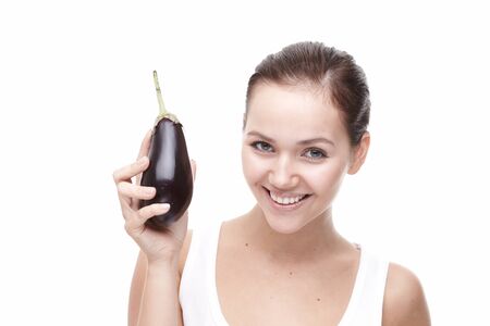 Beautiful young woman over white backgroundの写真素材