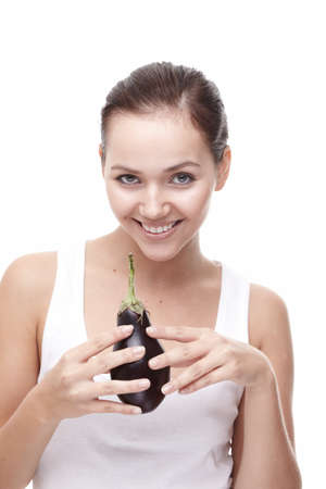 Beautiful young woman over white backgroundの写真素材