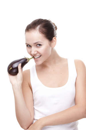 Beautiful young woman over white backgroundの写真素材