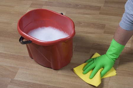 cleaning wooden parquetの写真素材