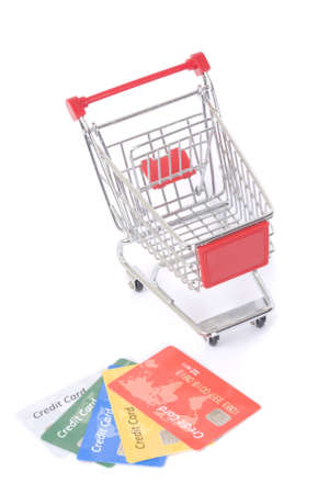 designed credit cards and shopping trolley の写真素材