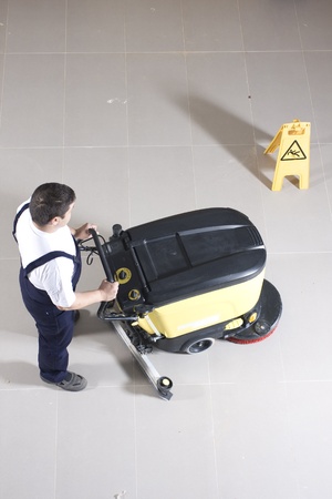 cleaning floor with machineの写真素材