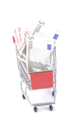 euros in the shopping cartの写真素材
