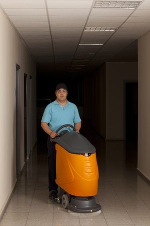 cleaning floor with machineの写真素材