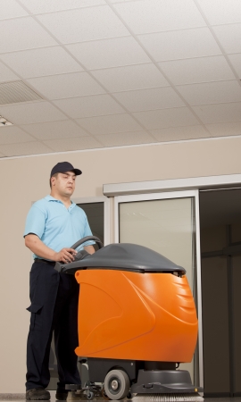 	cleaning floor with machineの写真素材
