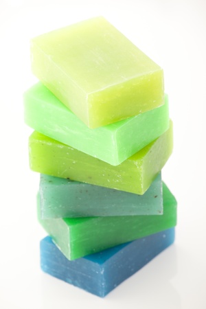 different handmade soaps isolated on whiteの写真素材