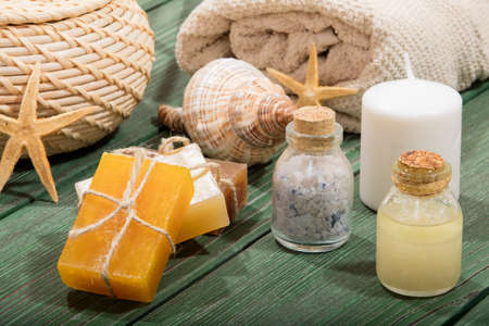 composition of spa treatment on the wooden tableの写真素材