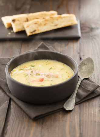 fish soup on black backgroundの写真素材