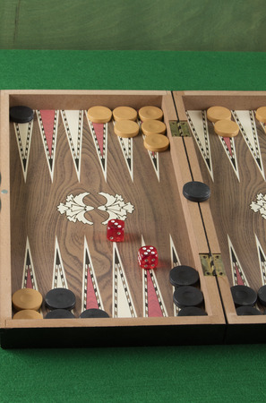 detail of a backgammon game with two dice close up